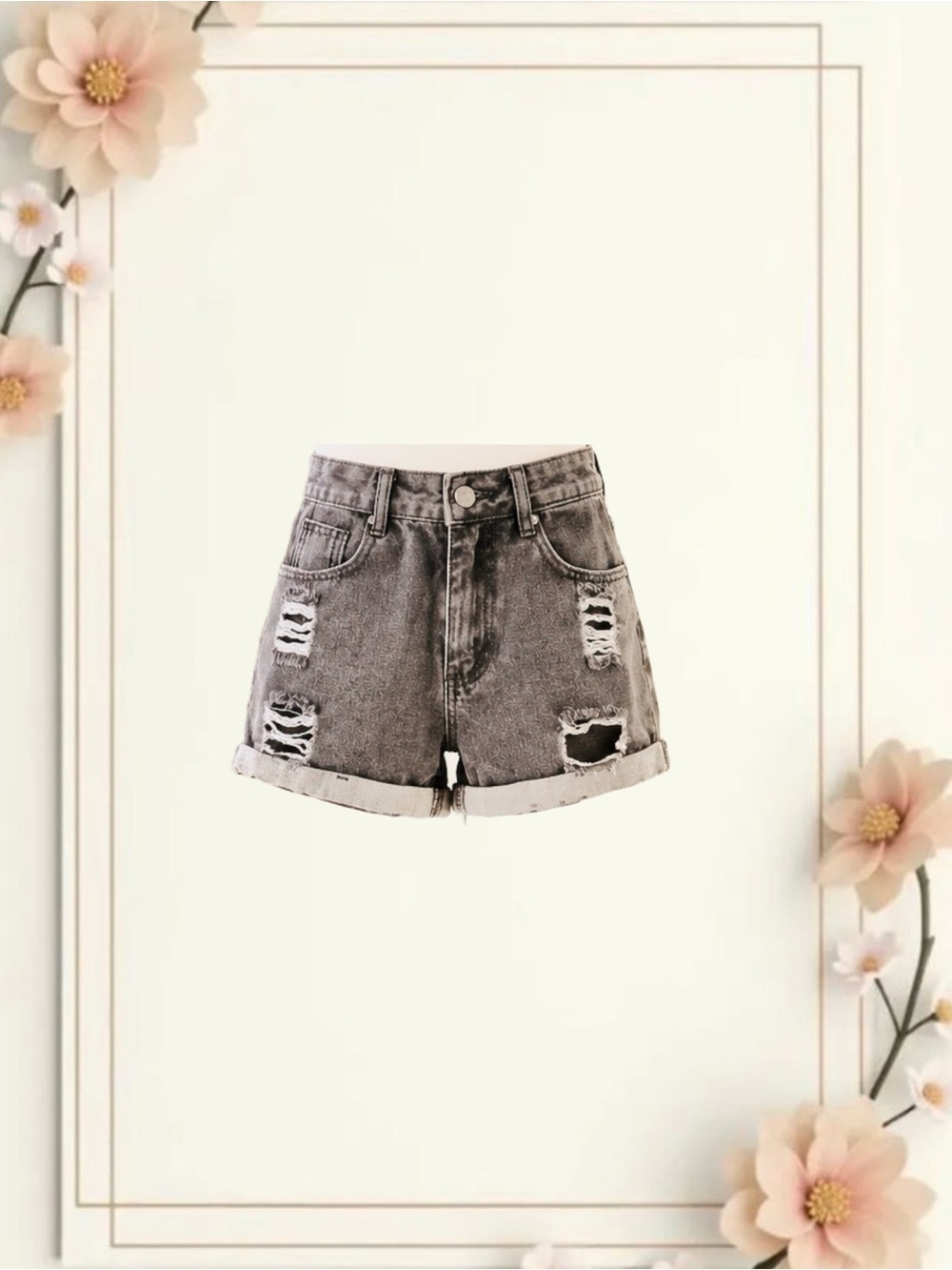 Gray Denim High-Rise Distressed Shorts